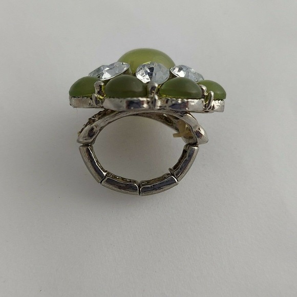 Flower Fashion Adjustable Rings Lot of 3 Rhinestone Faux Pearl Green Silver Tone - Picture 7 of 11